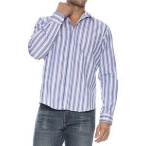 Frank & Eileen Me Paul Shirt L Blue White Striped Cotton Button Down Casual *